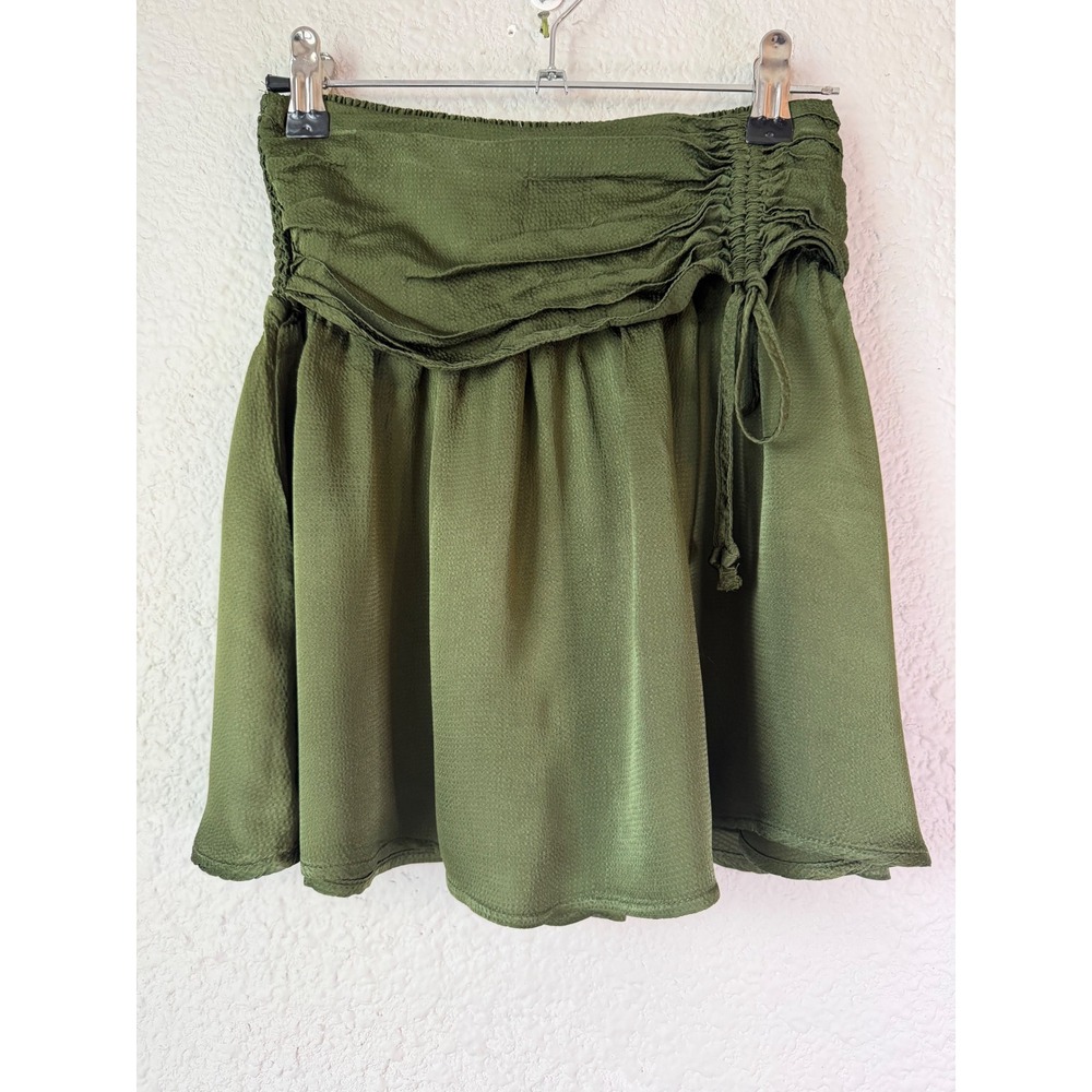 Aerie Olive Green Ruched‎ Mini Skirt Smocked Back Drawstring XS